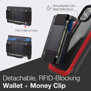 iPhone 12 / iPhone 12 Pro Raptic Shield Wallet Case Drop Protective iPhone Case + Removable Minimalist Metal RFID Blocking Credit Card Holder with Cash Strap - Red - Image 2