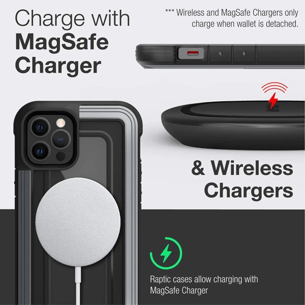 iPhone 12 / iPhone 12 Pro Raptic Shield Wallet Case Drop Protective iPhone Case + Removable Minimalist Metal RFID Blocking Credit Card Holder with Cash Strap - Black - Image 5