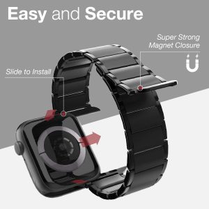 Raptic Classic Band made with Real Stainless Steel for Apple Watch Models 6/SE/5/4/3/2/1 44 mm / 42 mm - Black - Image 3