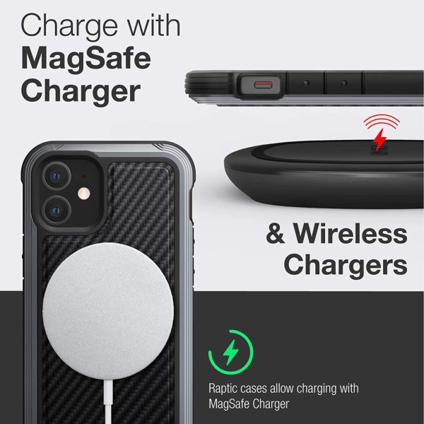 iPhone 12 / iPhone 12 Pro Raptic Lux Strong Durable Thin Cover, Impact Resistant Rubber, Wireless Charging Compatible - Black Carbon Fiber - Image 4