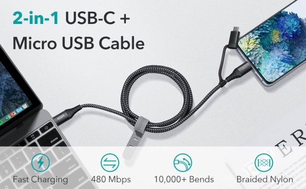 Type C to Type C + Micro USB Fast Charging Cable Nylon Braided by ESR - Black - Image 9