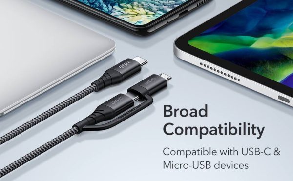 Type C to Type C + Micro USB Fast Charging Cable Nylon Braided by ESR - Black - Image 8