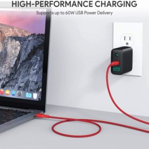 Aukey Impulse Braided USB-C to C Cable -6.6ft- CB-CD19 - Red - Image 8