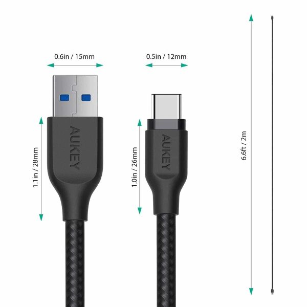 CB-AC2-2_1200x AUKEY USB C Cable 6ft Braided USB 3.0 Type C Cable Fast Charge - Black - CB-AC2 - Image 3