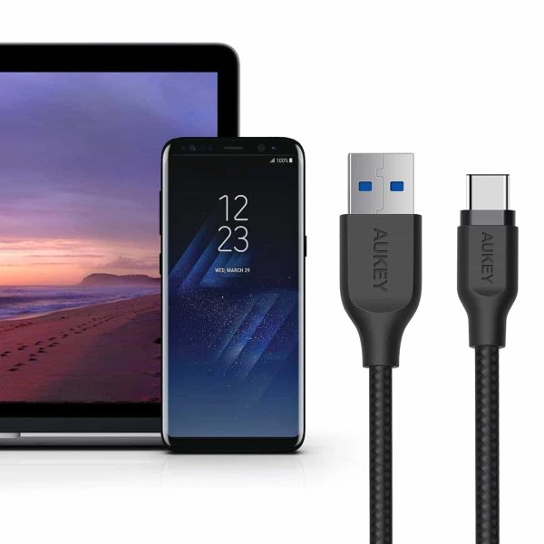 CB-AC2-5_1200x AUKEY USB C Cable 6ft Braided USB 3.0 Type C Cable Fast Charge - Black - CB-AC2 - Image 4