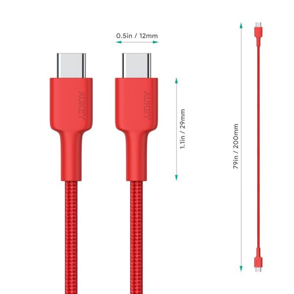 CB-CD19-7_800x Aukey Impulse Braided USB-C to C Cable -6.6ft- CB-CD19 - Red - Image 7