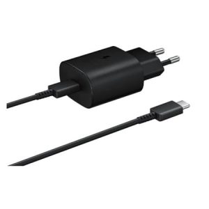 25W Charger Samsung with Power Delivery 3.0 PPS Technology for Galaxy S21 / S21 Plus / S21 Ultra / Note 20 Ultra / Note 20 - EU Plug with 1 USB C to USB C Cable - Black - OP