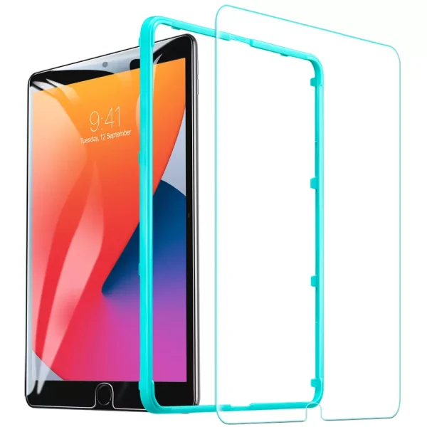 iPad 9th Gen 2021 9H Hard HD Clear tempered glass.jpg iPad 9th Gen 2021 9H Hard HD Clear Tempered Glass with Alignment Frame - 2X Strength - iPad 8th Gen / iPad 7th Gen 2019 - Image 1