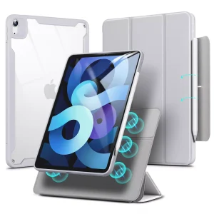 iPad Air 5 2022 Rebound Hybrid Case 360 Detachable Magnetic Cover, Adjustable Portrait / Landscape Stand, Pencil 2 Support, iPad Air 5/4 Case - Silver Gray