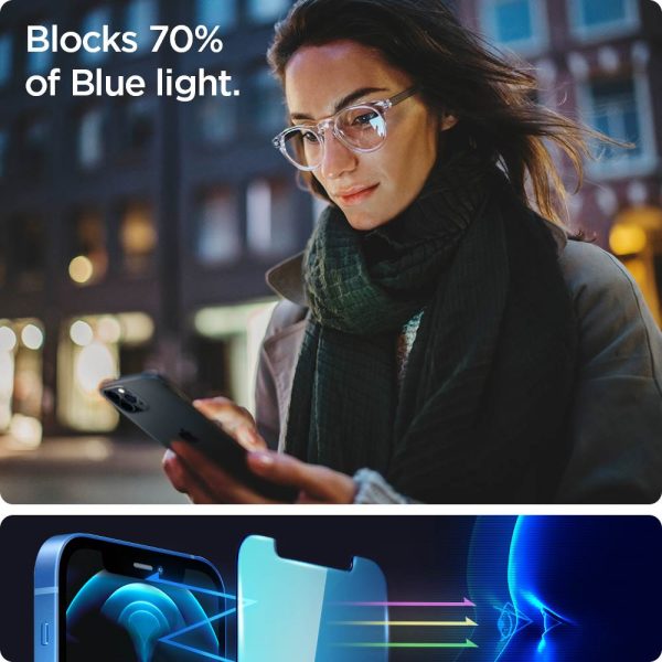 Apple iPhone 12 mini EZ Fit Anti Blue Light Screen Protector Case Friendly by Spigen - 2 PACK - AGL01814 - Image 5