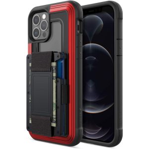 iPhone 12 / iPhone 12 Pro Raptic Shield Wallet Case Drop Protective iPhone Case + Removable Minimalist Metal RFID Blocking Credit Card Holder with Cash Strap - Red