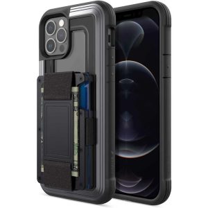 iPhone 12 / iPhone 12 Pro Raptic Shield Wallet Case Drop Protective iPhone Case + Removable Minimalist Metal RFID Blocking Credit Card Holder with Cash Strap - Black