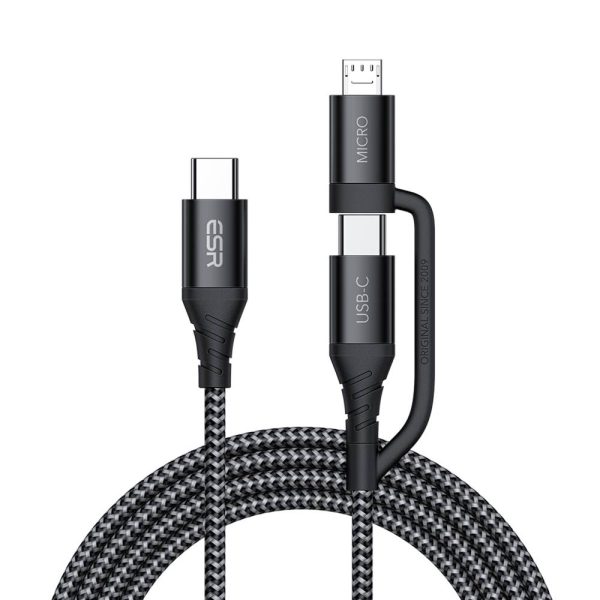 Type C to Type C + Micro USB Fast Charging Cable Nylon Braided by ESR - Black - Image 1