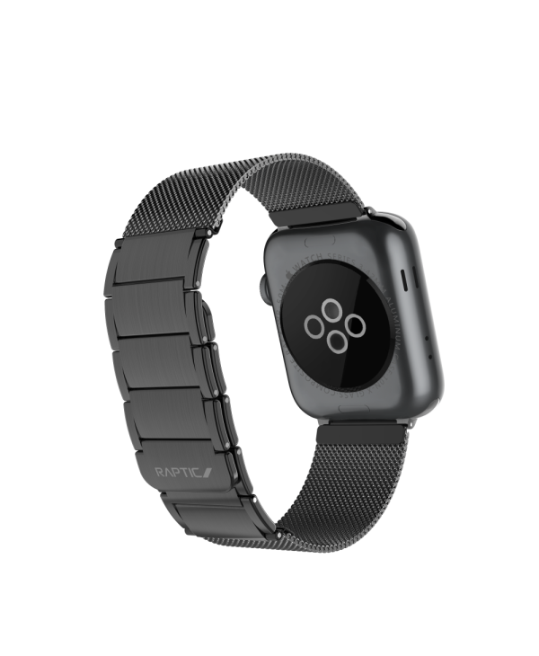 Raptic Classic Plus Band made with Real Stainless Steel for Apple Watch Models 6/SE/5/4/3/2/1 44 mm / 42 mm - Black - Image 2