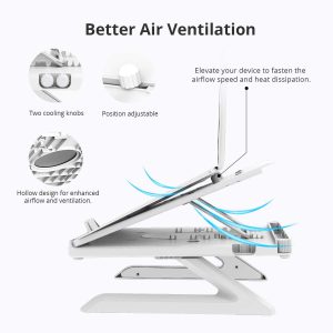 Tronsmart D07 Foldable Adjustable Laptop Riser with Phone Holders, Compatible with 10 to 17-in Laptops, Tablets - White - Image 6
