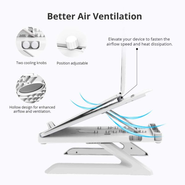 Tronsmart D07 Foldable Adjustable Laptop Riser with Phone Holders, Compatible with 10 to 17-in Laptops, Tablets - White - Image 6