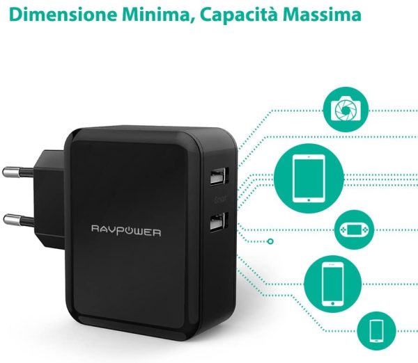 24W Wall Charger upto 2.4A Output by RAVPower Fast USB Charger Adapter  - Black - RP-PC001 - EU Plug - Image 4