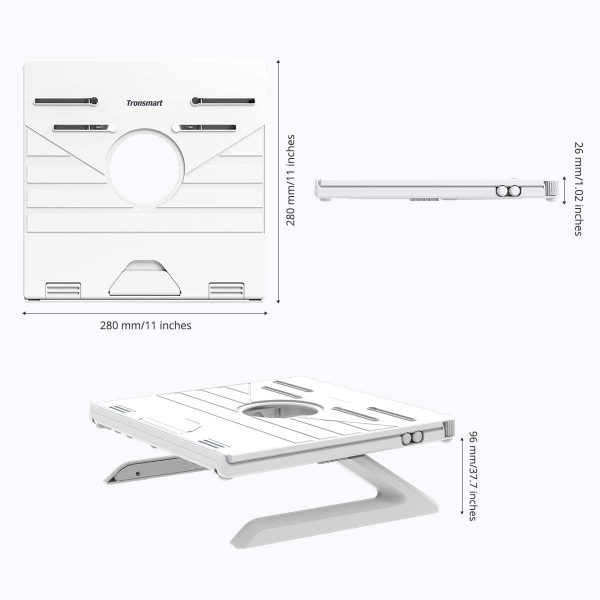 Tronsmart D07 Foldable Adjustable Laptop Riser with Phone Holders, Compatible with 10 to 17-in Laptops, Tablets - White - Image 2