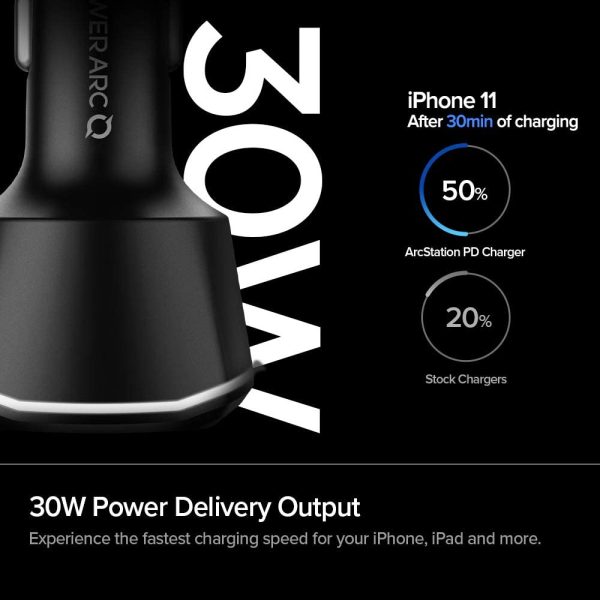 iPhone 12 30W ArcStation 2 Port Car Charger USB C & USB A, Power Delivery - Black - Image 8