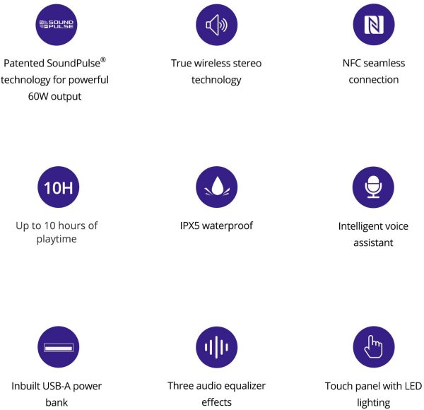 Tronsmart Mega Pro 60W 2.1 Channel Audio Wireless Speaker with Stereo Sound, Extra Bass, 10-Hour Playtime, 65-Foot Bluetooth Range , IPX5 Waterproof, NFC, LED Touch Control - Image 5