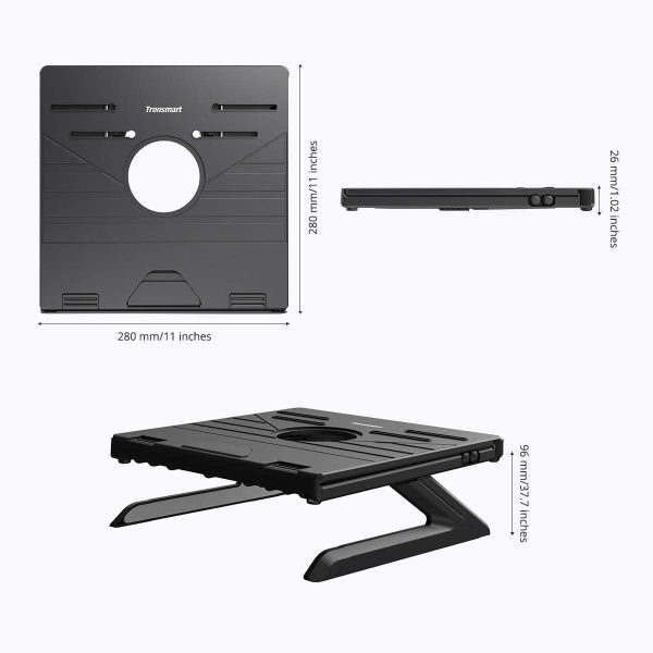 61nVLxXMnXL._AC_SL1200_ Tronsmart D07 Foldable Adjustable Laptop Riser with Phone Holders, Compatible with 10 to 17-in Laptops, Tablets - Black - Image 2