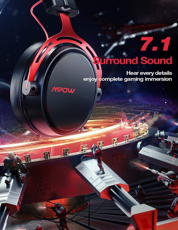 Mpow Air SE Gaming Headset 7.1 Channel Surround Sound for Xbox One PS4 PS5 PC Switch - Gaming Headphones with Fixed Mic, Over-Ear Gaming headsets with 3D Surround Sound, in-Line Control & High End Quality - Red - Image 2