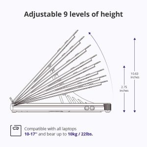Tronsmart D07 Foldable Adjustable Laptop Riser with Phone Holders, Compatible with 10 to 17-in Laptops, Tablets - Black - Image 4