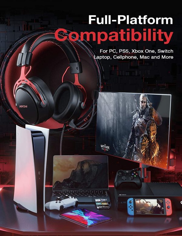 Mpow Air SE Gaming Headset 7.1 Channel Surround Sound for Xbox One PS4 PS5 PC Switch - Gaming Headphones with Fixed Mic, Over-Ear Gaming headsets with 3D Surround Sound, in-Line Control & High End Quality - Red - Image 3
