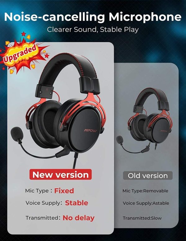Mpow Air SE Gaming Headset 7.1 Channel Surround Sound for Xbox One PS4 PS5 PC Switch - Gaming Headphones with Fixed Mic, Over-Ear Gaming headsets with 3D Surround Sound, in-Line Control & High End Quality - Red - Image 5