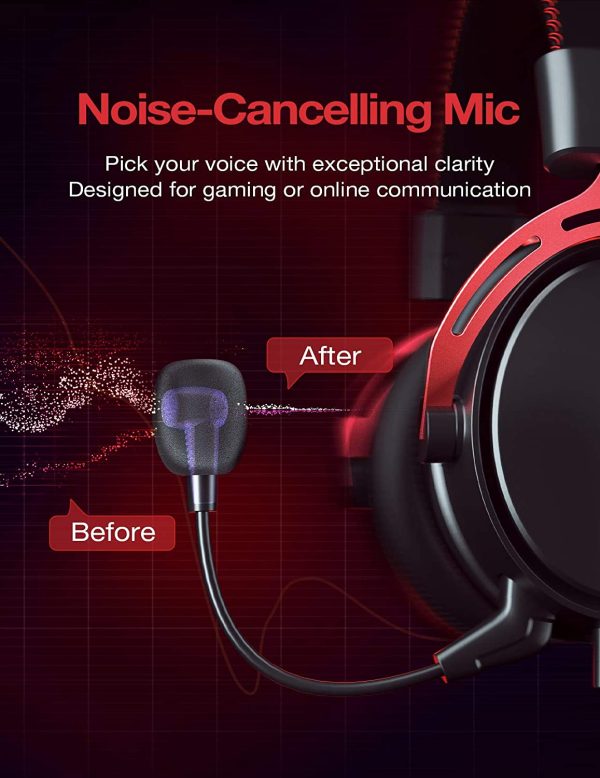 Mpow Air SE Gaming Headset 7.1 Channel Surround Sound for Xbox One PS4 PS5 PC Switch - Gaming Headphones with Fixed Mic, Over-Ear Gaming headsets with 3D Surround Sound, in-Line Control & High End Quality - Red - Image 6