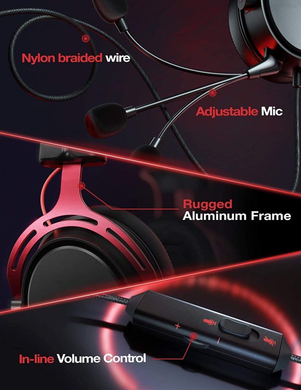 Mpow Air SE Gaming Headset 7.1 Channel Surround Sound for Xbox One PS4 PS5 PC Switch - Gaming Headphones with Fixed Mic, Over-Ear Gaming headsets with 3D Surround Sound, in-Line Control & High End Quality - Red - Image 7