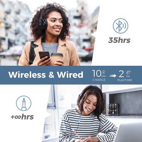 71W9Aa0dCsL._AC_SL1500_ MPOW H19 IPO Active Noise Cancelling Wireless Over Ear Headphones with Deep BASS - Black - Image 5