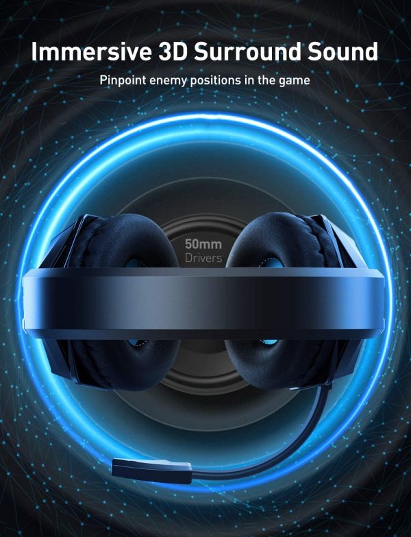 Mpow EG10 Gaming Headset for PS5, PS4, PC, Xbox One,Switch - 7.1 Surround Sound Headset with Microphone,Noise Cancelling,LED Light,Soft Earmuffs,Gaming Headphone with Microphone - Blue - Image 8