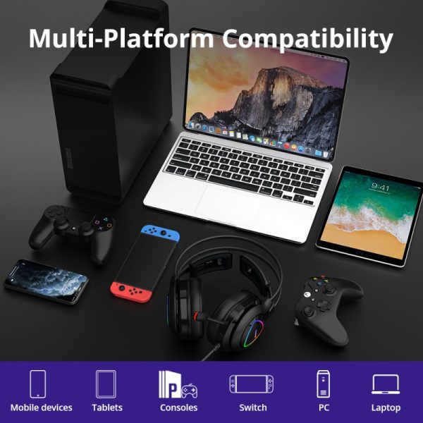 Tronsmart Glary Alpha Gaming Headset with 50 mm HD Large Drivers, 360 Degree Microphone, RGB Changeable Lights - Black - Image 12