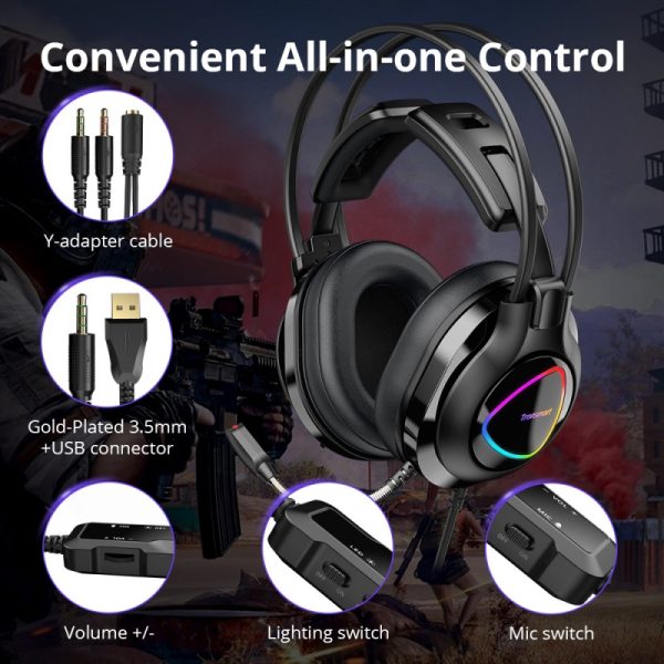 Tronsmart Glary Alpha Gaming Headset with 50 mm HD Large Drivers, 360 Degree Microphone, RGB Changeable Lights - Black - Image 13