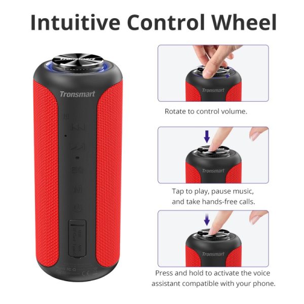 Tronsmart T6 Plus Upgraded Edition SoundPulse™ Portable Bluetooth Speaker 40W with Tri-Bass Effects, 6600mAh Powerbank, IPX6 Waterproof, TWS, NFC, 15H Playtime - Red - Image 7