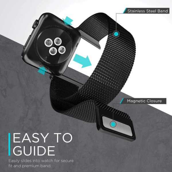 Raptic Mesh Band X Doria made with Real Stainless Steel for Apple Watch Models 6/SE/5/4/3/2/1 44 mm / 42 mm - Black - Image 2