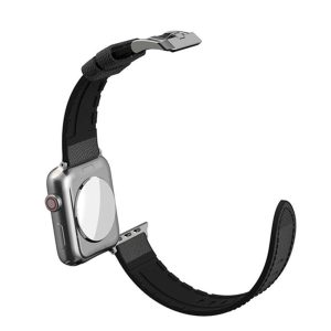 Raptic Hybrid Leather Band made with Real Leather for Apple Watch Models 6/SE/5/4/3/2/1 44 mm / 42 mm - Black Crocodile Leather - Image 2