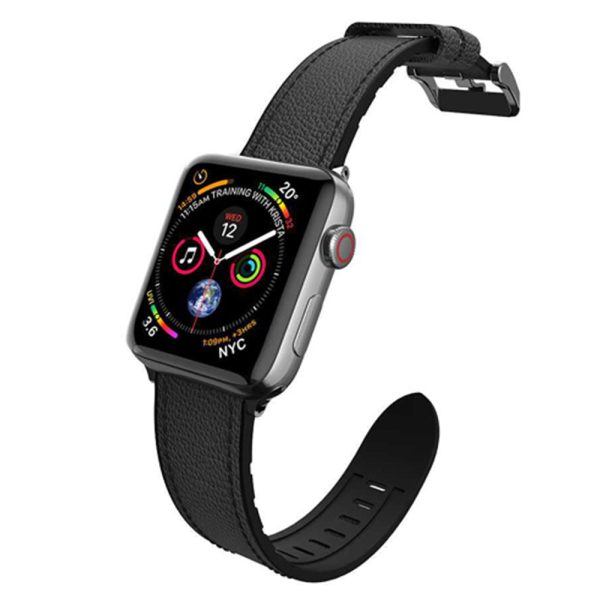 black-hybrid-leather-square Raptic Hybrid Leather Band made with Real Leather for Apple Watch Models 6/SE/5/4/3/2/1 44 mm / 42 mm - Black Leather - Image 1