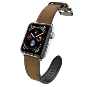Raptic Hybrid Leather Band made with Real Leather for Apple Watch Models 6/SE/5/4/3/2/1 44 mm / 42 mm - Brown Leather