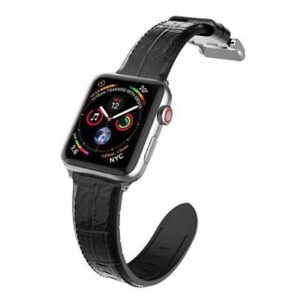 Raptic Hybrid Leather Band made with Real Leather for Apple Watch Models 6/SE/5/4/3/2/1 44 mm / 42 mm - Black Crocodile Leather