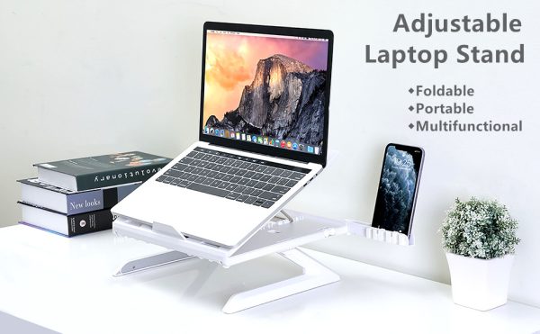 Tronsmart D07 Foldable Adjustable Laptop Riser with Phone Holders, Compatible with 10 to 17-in Laptops, Tablets - White - Image 8