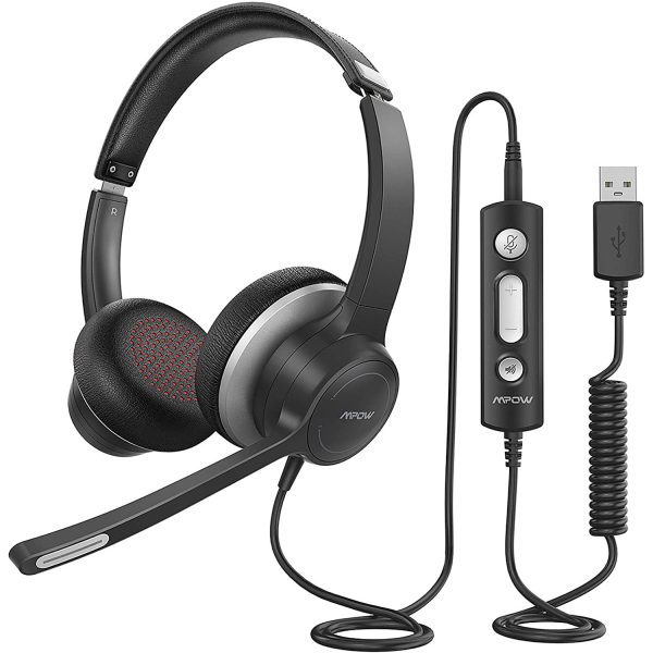 Mpow HC6 USB Headset with Microphone, Comfort-fit Office Computer Headphone, On-Ear 3.5mm Jack Call Center Headset for Cell Phone, 270 Degree Boom Mic, in-line Control with Mute for Skype, Webinar - Black - Image 1