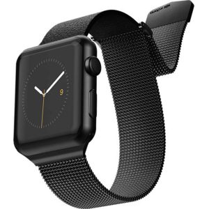 Raptic Hybrid Mesh Band made with Real Stainless Steel & Leather for Apple Watch Models 6/SE/5/4/3/2/1 44 mm / 42 mm - Black