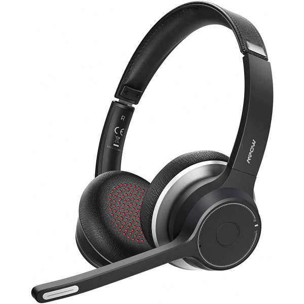 Mpow HC5 Bluetooth Headset V5.0, Wireless Headphones with Dual Microphone, CVC8.0 Noise Canceling, 22+Hrs Talk Time, Soft Ear Pad, Wireless Business Office Headset for Calling, Music (Wired Optional) - Black - Image 1