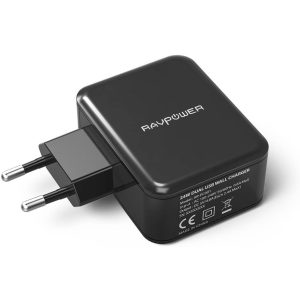 24W Wall Charger upto 2.4A Output by RAVPower Fast USB Charger Adapter  - Black - RP-PC001 - EU Plug