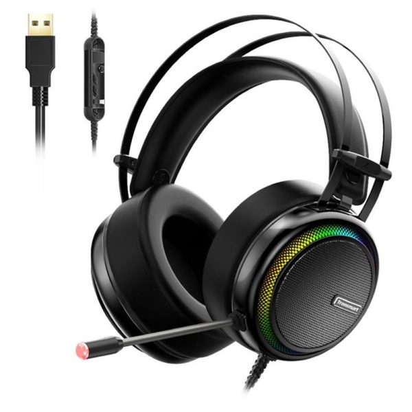 Tronsmart Glary Gaming Headset 7.1 Virtual Surround Sound Stereo Sound with Colorful LED Lighting USB Interface Mic for PC Laptop - Black - Image 1