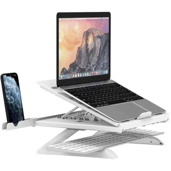Tronsmart D07 Foldable Adjustable Laptop Riser with Phone Holders, Compatible with 10 to 17-in Laptops, Tablets - White - Image 1