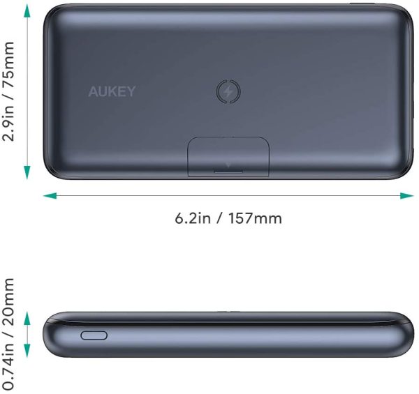 Wireless Portable Charger 20000mAh, AUKEY USB C Power Bank PD 3.0 with Foldable Stand, Quick Charge 3.0 Cell Phone External Battery Pack - PB-WL03S - Gray - Image 2