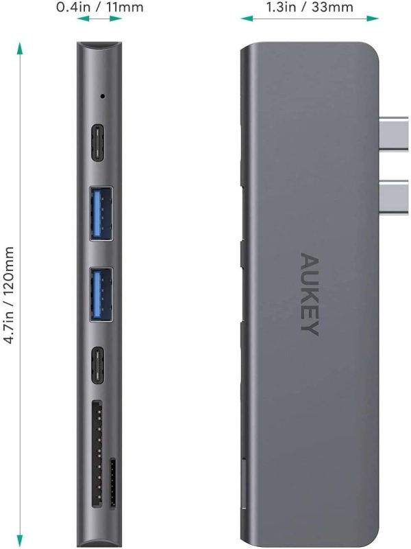 AUKEY USB C Hub 7 in 1 MacBook Pro with 4K HDMI, Thunderbolt 3, 2 USB 3.0, USB-C Data Port, SD and MicroSD Card Reader USB Type C Hub - CB-C76 - Image 3